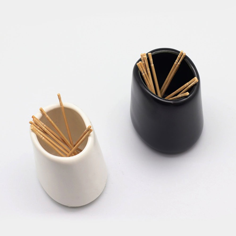 Artisan Designer Porcelain Matte Black or White Oval Shape Toothpick Holder
